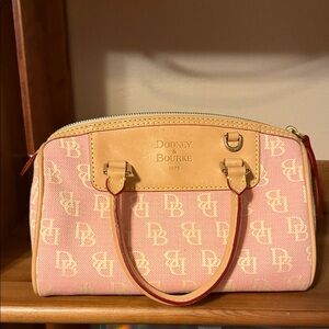 Dooney & Bourke Pink and Tan Satchel with Monogram Design